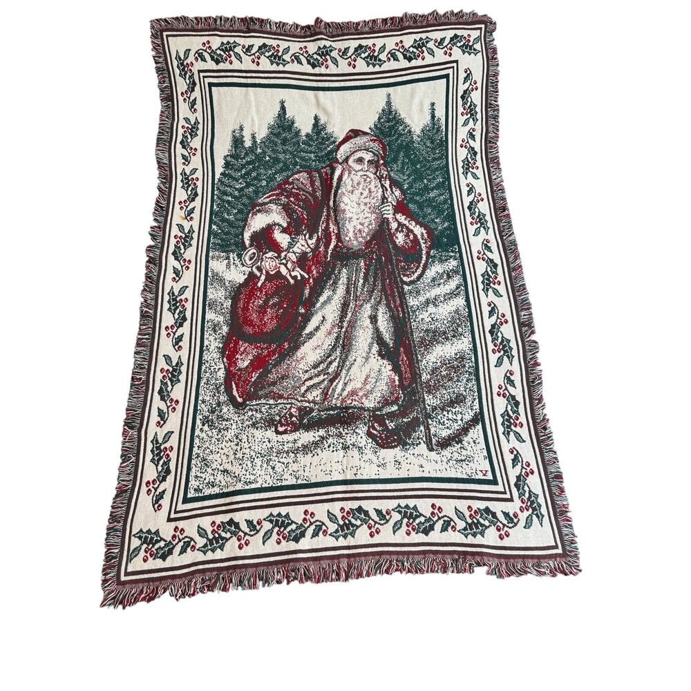Chatham Christmas Santa Holiday Jacquard Woven Cotten Tapestry Throw Blanket VTG